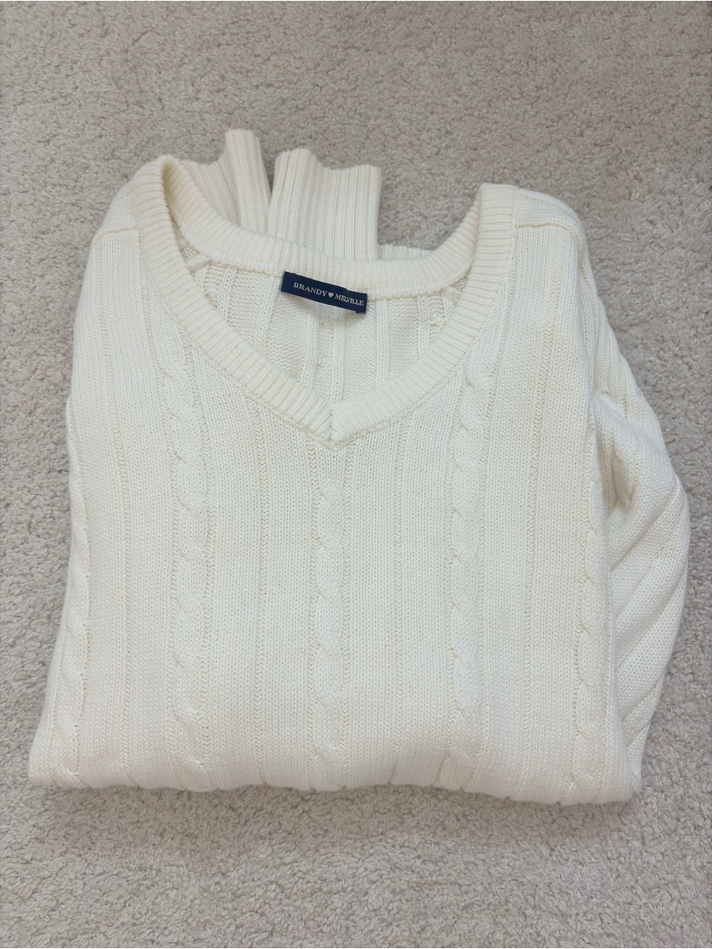 Brandy Melville Cream Cable V-Neck Sweater